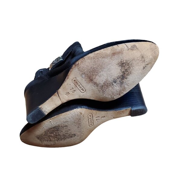 Coach Letty Suede Ankle Wedge Heel Boots Bootie Metal Logo Black‎ Womens 7.5 B - Picture 2 of 10